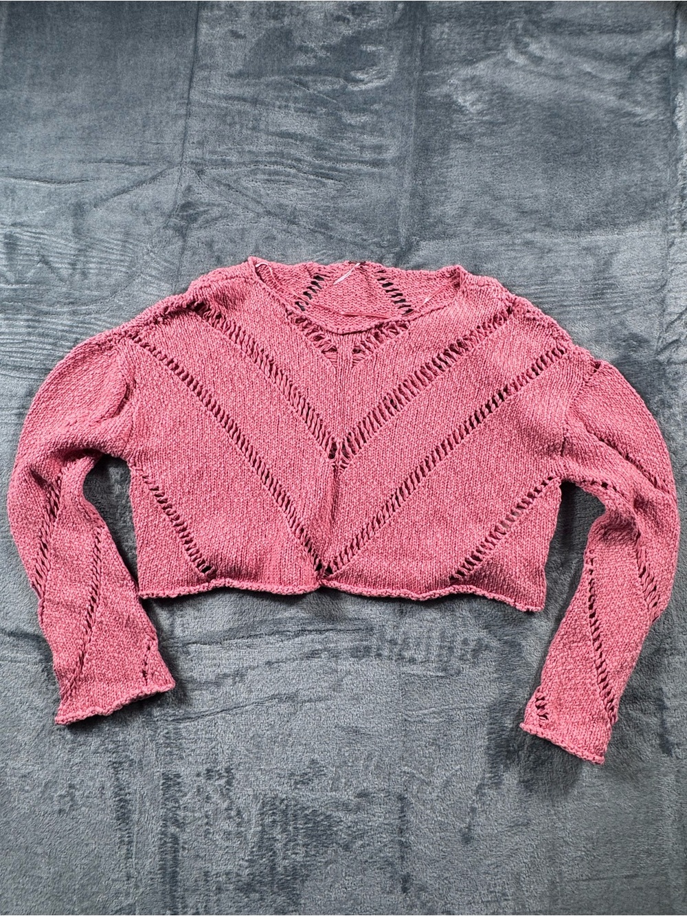 Free People Coral Pink Chunky Knit Cropped Sweater Drop Stitch Cotton small